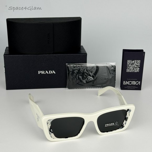 NEW Prada PR08YS 02V5S0 White Havana Black Gray Cat Eye Unisex Sunglasses - Picture 9 of 13